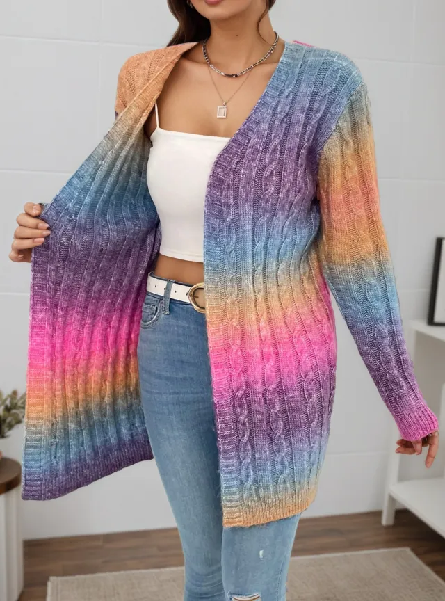 Gradient Color Twist Knitted Cardigan Coat For Women Blue - Shop at LoveMi