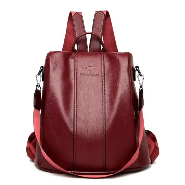 Backpack Women's Large Capacity Soft Leather Travel Bag Red - Shop at LoveMi