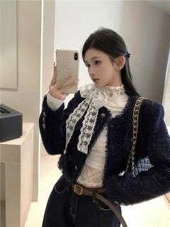 Chanel-style Women's Short Long-sleeved Cardigan - Coat-L - View 1