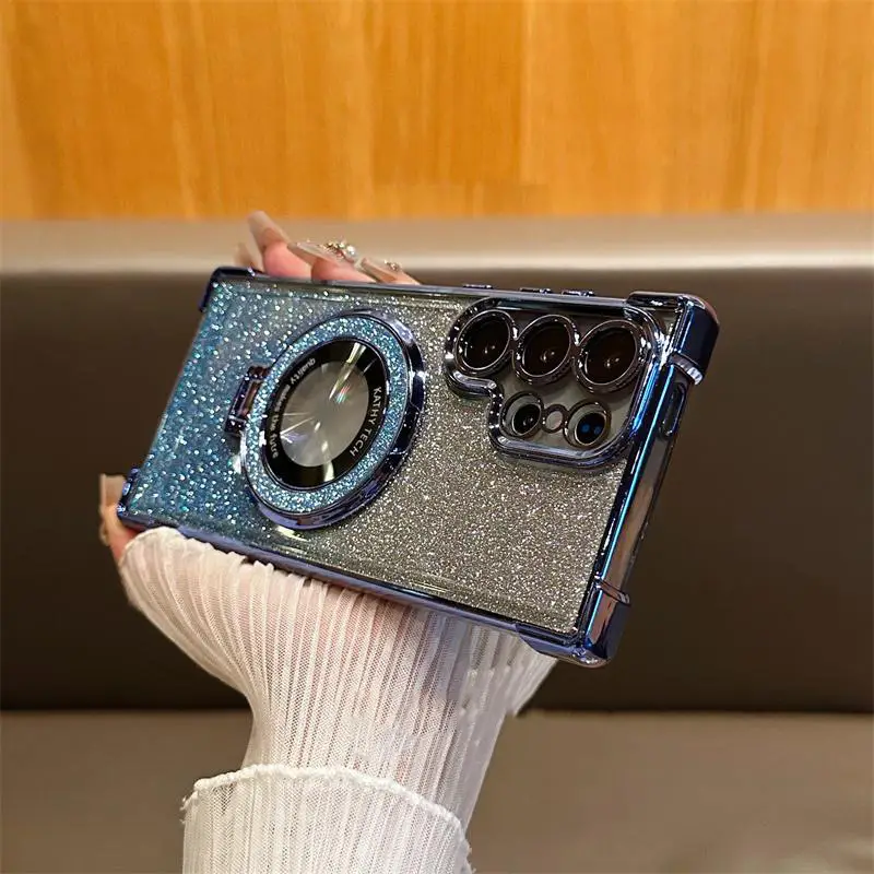 Airbag Drop-proof Magnetic Holder With Glittery Transparent Case