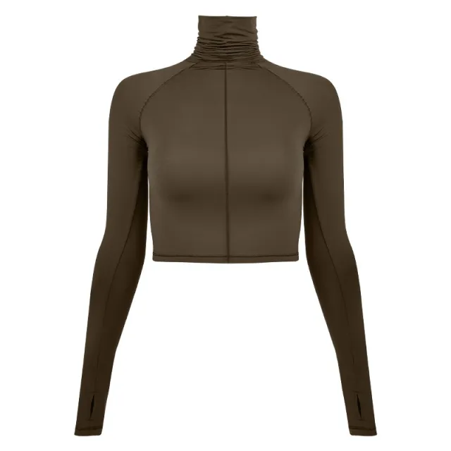 Spandex Lightweight Elastic SKIMS Magic Clothes Sports Turtleneck Long Sleeve Brown - Shop at LoveMi