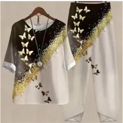 New Women's Five-quarter Sleeve Printed Top Two-piece Pants - Element 7-Xl - View 1