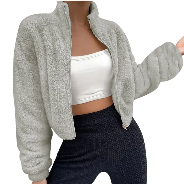 Autumn And Winter Leisure Short Zipper Furry Coat Gray - Shop at LoveMi