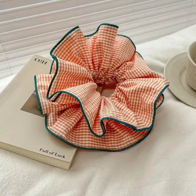 Women's Mori Style Floral Plaid Hair Ring Headdress Orange - Shop at LoveMi