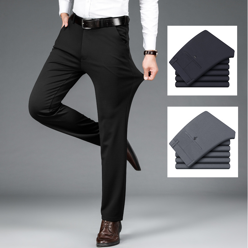 Mens Stretch Business Straight-Cut Casual Pants