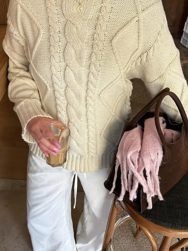 Casual Simple Wool Long Sleeve Women's Sweater White - Shop at LoveMi