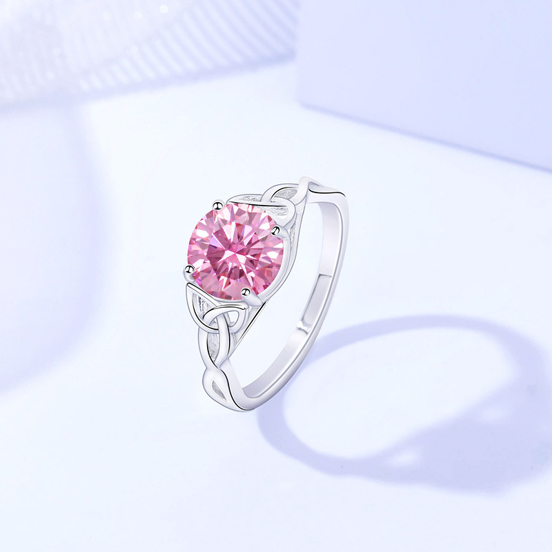 925 Sterling Silver Interwoven Lines Round 2 Karat Moissanite Ring Forefinger Ring Women