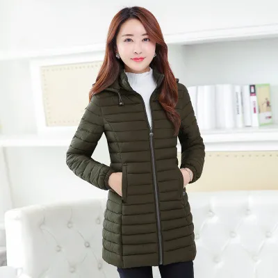 Autumn And Winter Lightweight Cotton Coat Women's Mid length Army Green - Shop at LoveMi