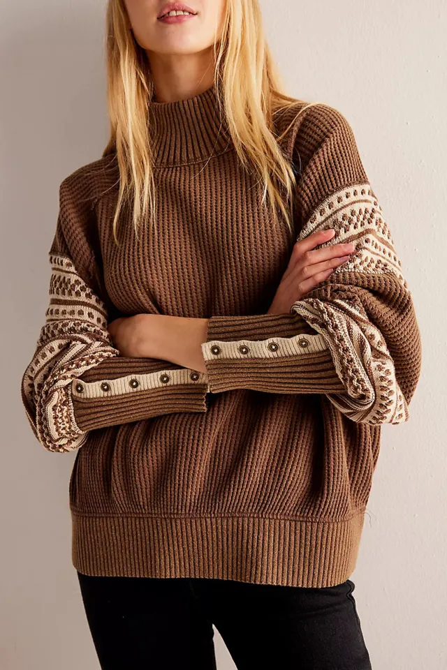 Multi colored Half turtleneck Fashion Pullover Cross border European And American Women's Clothing Brown - Shop at LoveMi