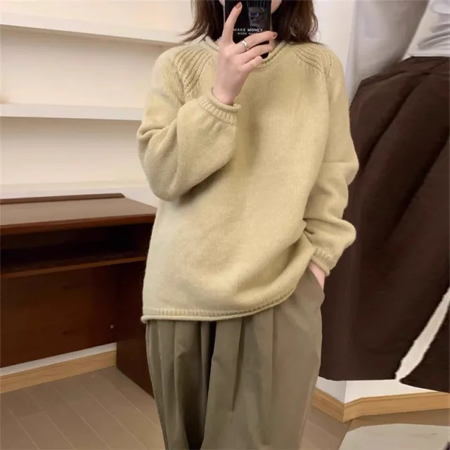 Women's Milk Knitted Loose Top Khaki - Shop at LoveMi