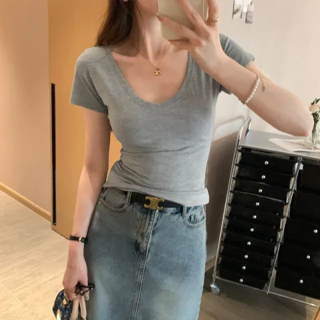 Crew neck Slim fit Short sleeve T shirt Gray - Shop at LoveMi