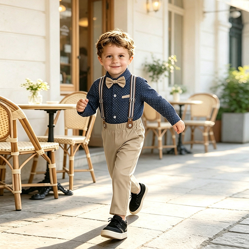Long-sleeve Bow Tie Overalls Chic Boys Outfit