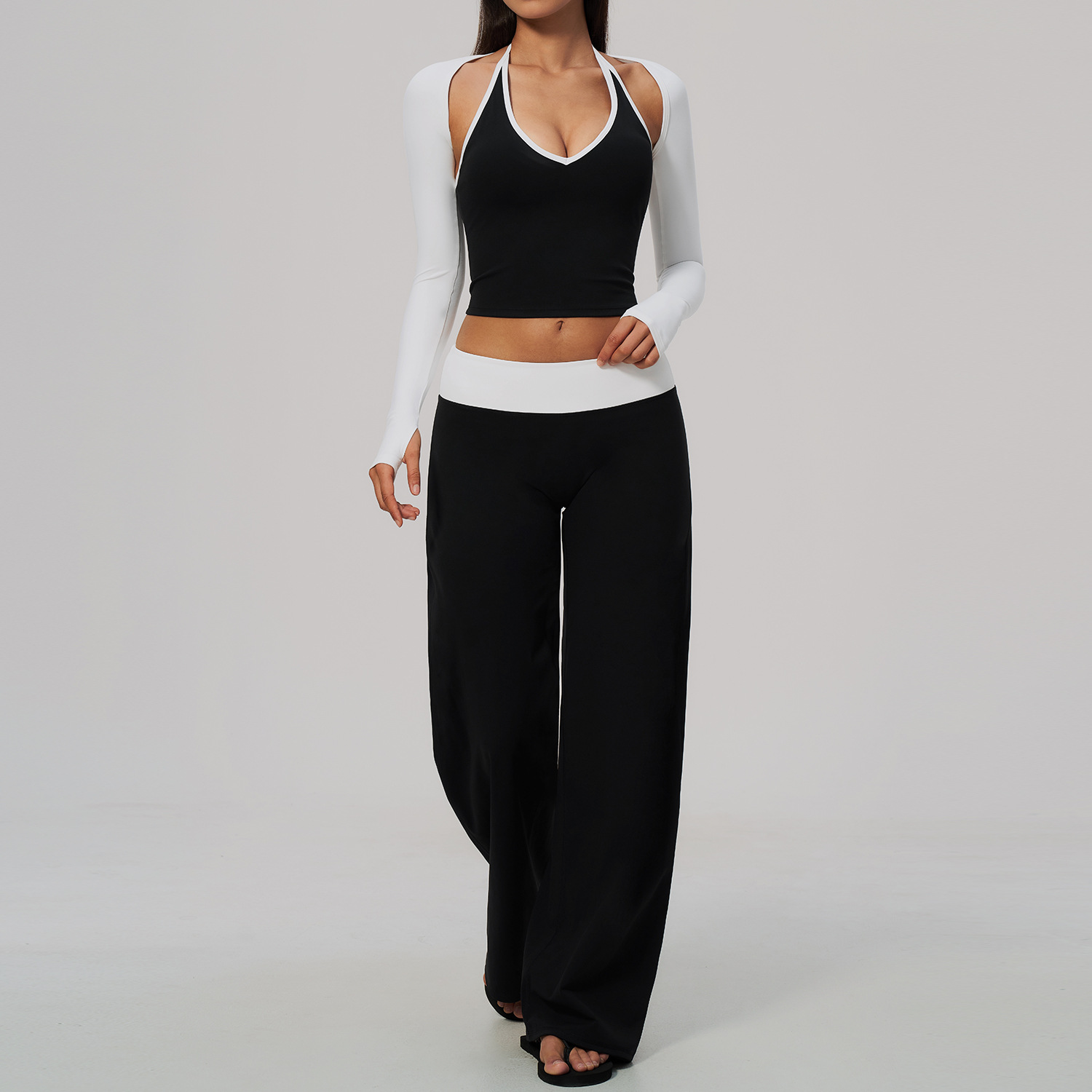 High-Waisted Tummy-Control Long-Sleeve Blouse Yoga Three-Piece Set
