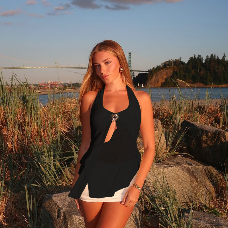 Ins Hot Girl Sexy Halter Mesh Camisole Vest For Women