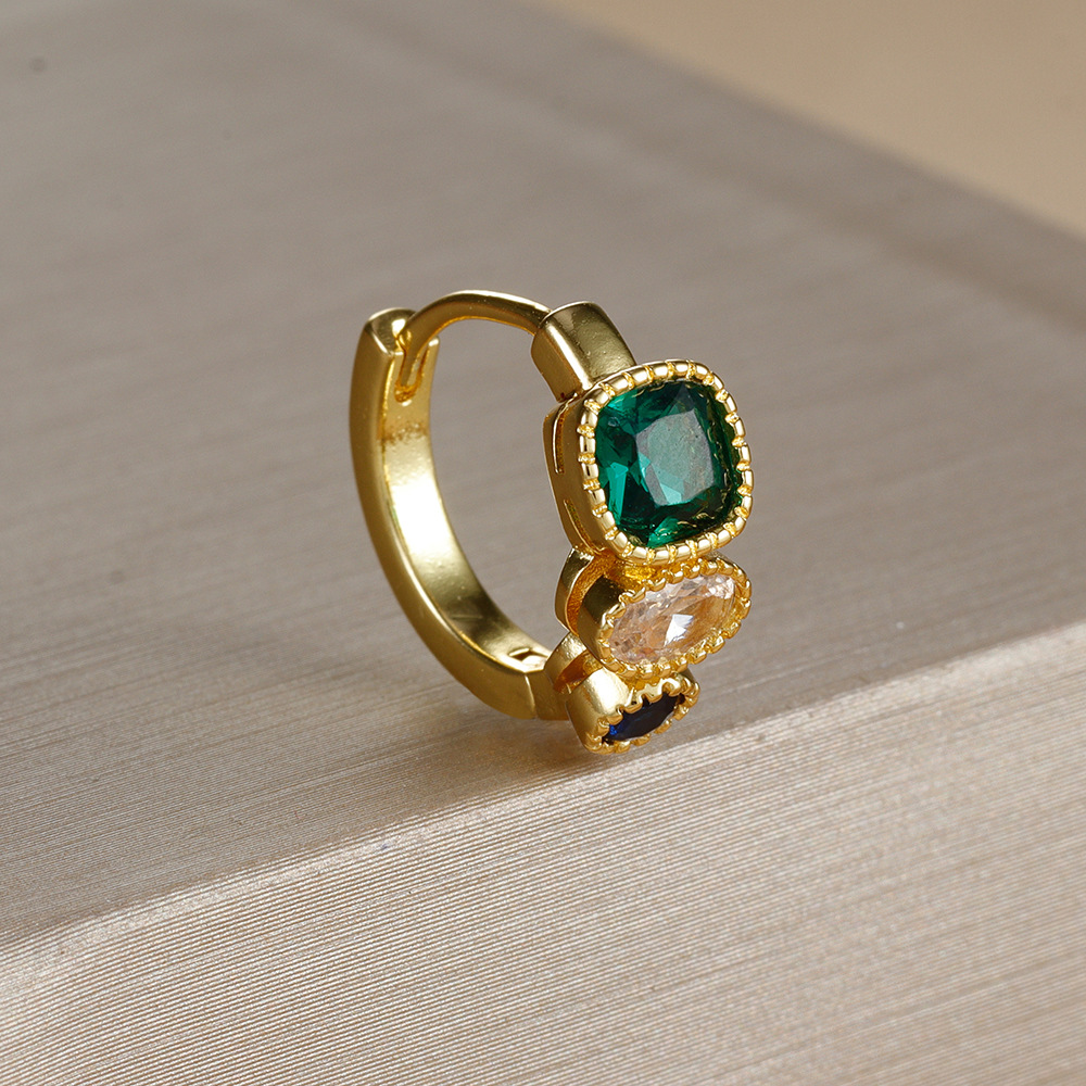 Female Tricolor Zircon Personalized Contrasting Geometric Earrings