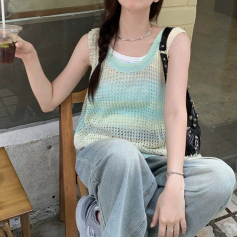 Gradient Mid-length Sleeveless Split Vest Slim Fit Vest Dress