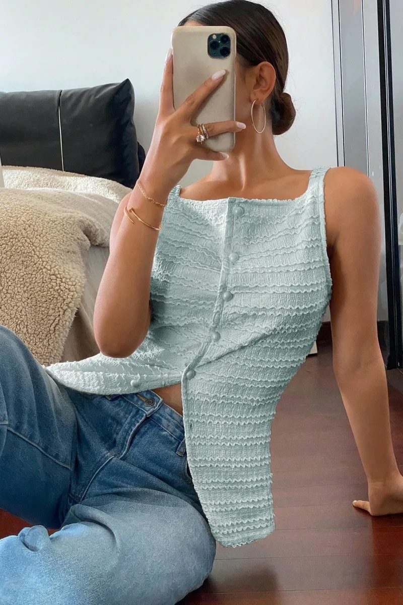 Spring Sleeveless Vest Top Women's Clothing - Blue