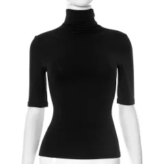 Women's Solid Colour Turtleneck Half Sleeve Close-fitting And Slim-fitting Top - Black - View 1