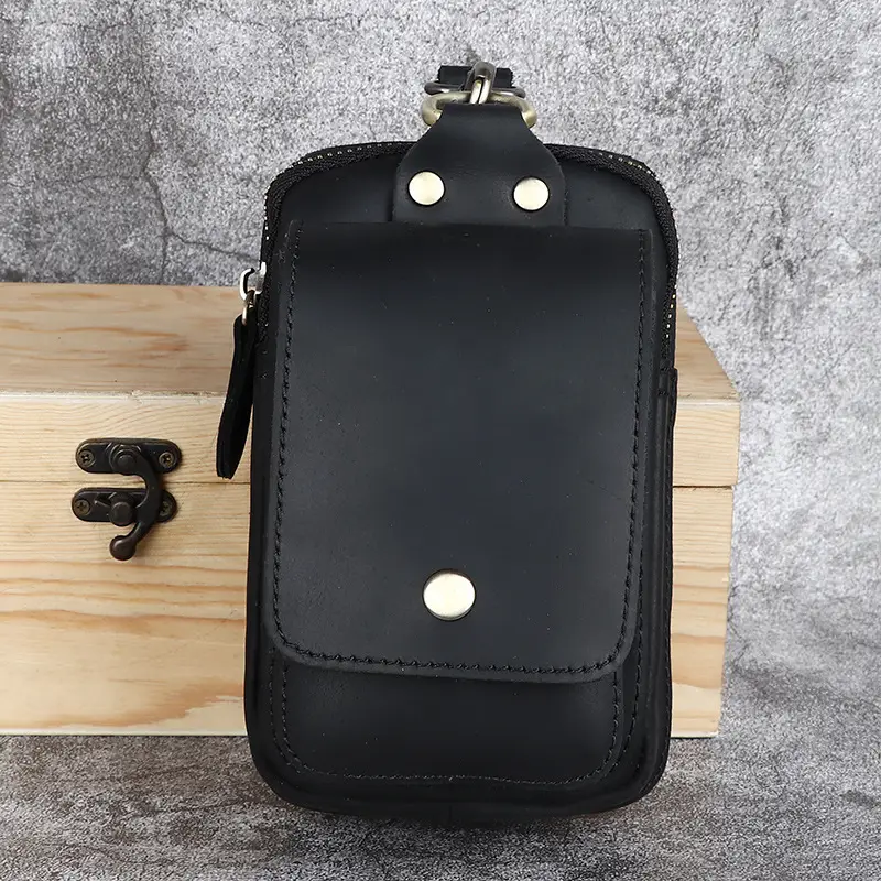 Crazy Horse Leather Belt Phone Pouch