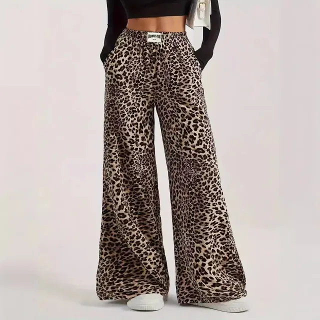 Leopard Print Straight Casual Printed High Waist Trousers Wansheng Loose Wide Leopard Print - Shop at LoveMi