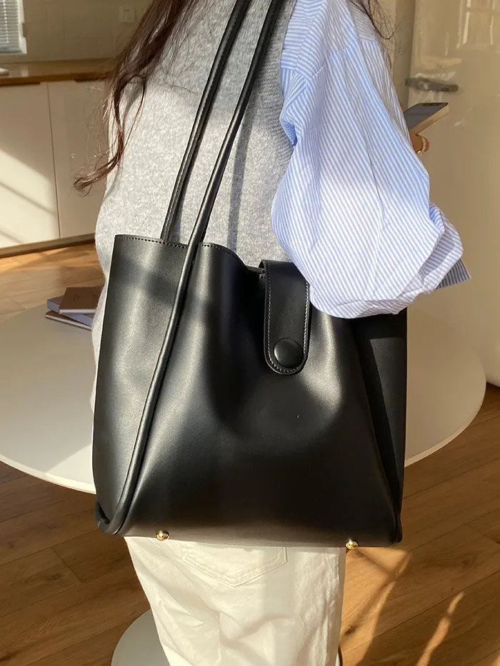 Retro One-shoulder High-grade Fashion Work Commuter Tote - Black