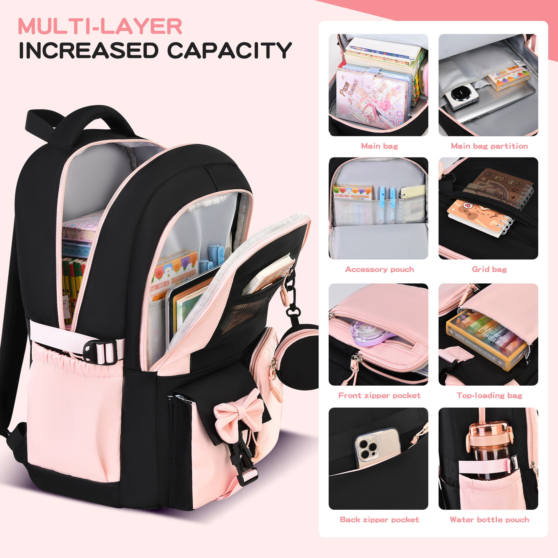 Simple Three-Piece Backpack Set For Elementary And Middle School Students 2