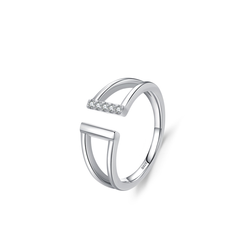 S925 Silver Geometric Design Micro Rhinestone Ring