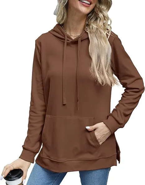 Casual Long Sleeve Sweatshirt Top With Pockets Brown - Shop at LoveMi