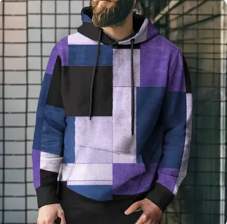 Splicing Plaid Printed Hooded Sweatshirt Yx1549 S - Shop at LoveMi