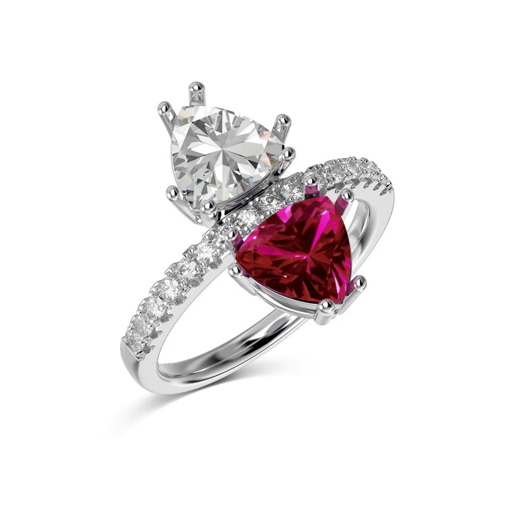 Sterling Silver Ring Female Two-color Zircon Inlaid Design Temperament Ring Female - Platinum Rose Diamond