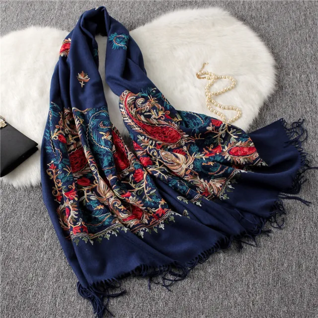 Fashion Embroidered Shawl Warm Thick Women Blue - Shop at LoveMi