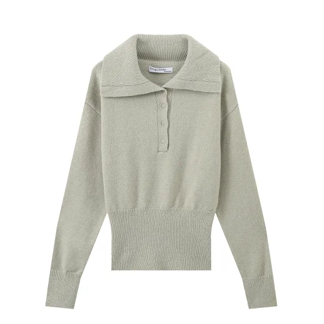 French Style Commute Style Waist Slimming Polo Shirt Collar Sweater Yellow Green - Shop at LoveMi