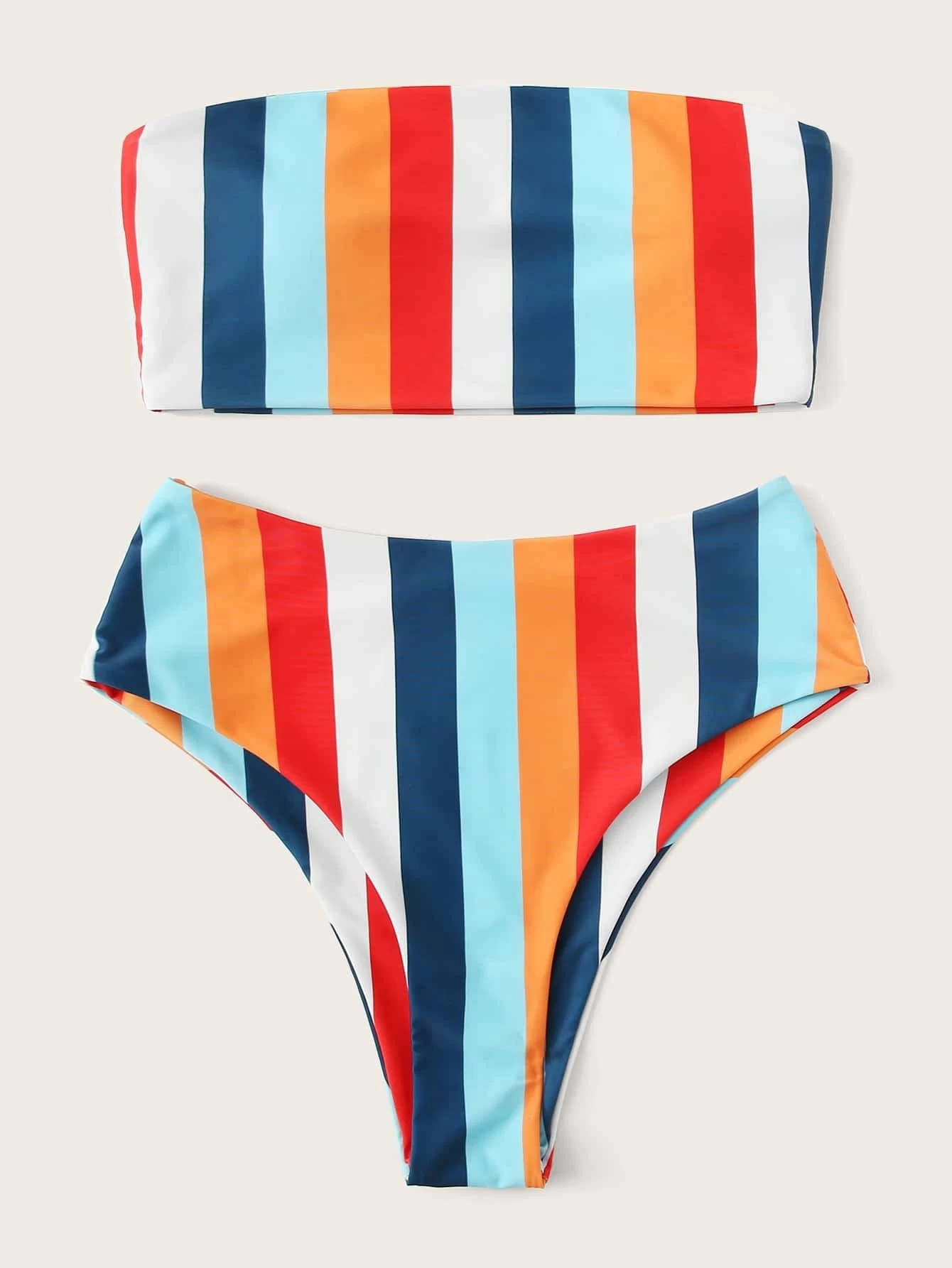 Title 3, Brustprint Regenbogen Streifen Bikini mit hoher...