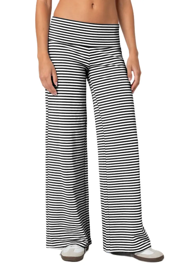 Cropped Striped Loose Trousers Autumn Sports Style Draped Casual Pants Black - Shop at LoveMi
