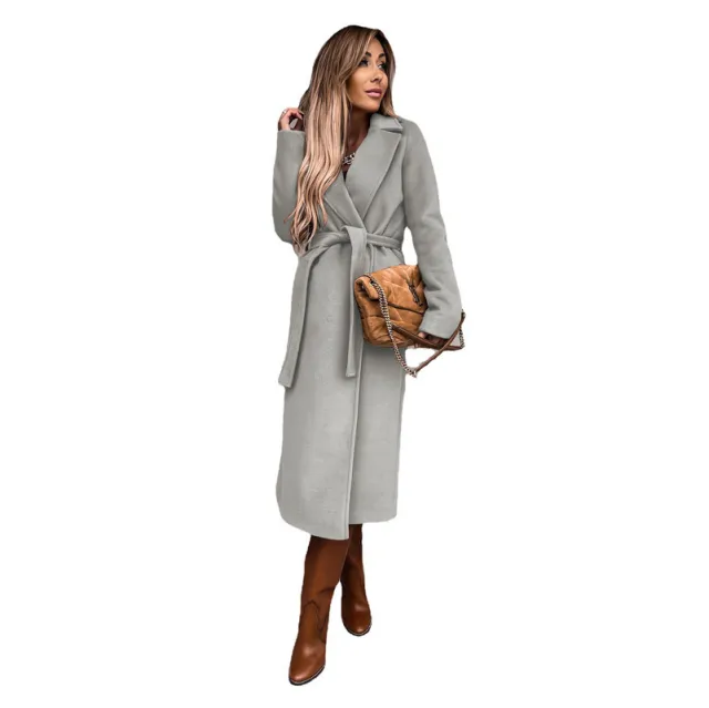 Autumn And Winter Women's Clothing Solid Color Polo Collar Long sleeved Woolen Coat Light Gray - Shop at LoveMi