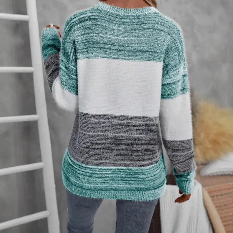 Loose-fitting Ombre Color-block Drop-shoulder Top For Women