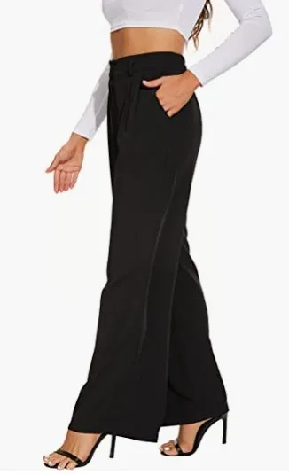 Commuter Drooping Slimming High Waist Pure Color Wide leg Pants Casual Suit Pants Black - Shop at LoveMi