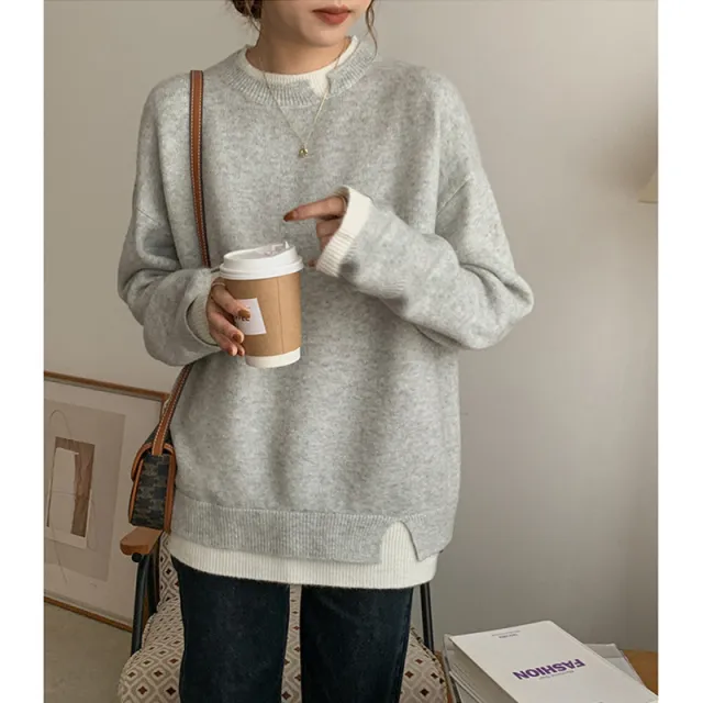 All matching Loose Knitted Pullover Top Light Gray - Shop at LoveMi