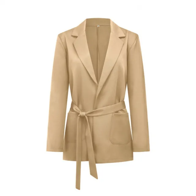 Women's Fashion Pure Color Tied Pocket Small Suit Jacket Camel - Shop at LoveMi