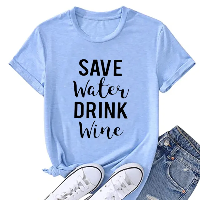 Women's Letter Short sleeved Loose Round Neck T shirt Light Blue - Shop at LoveMi