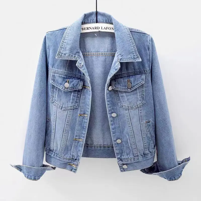 Denim Coat Women's Short Slim Jacket - Light Blue