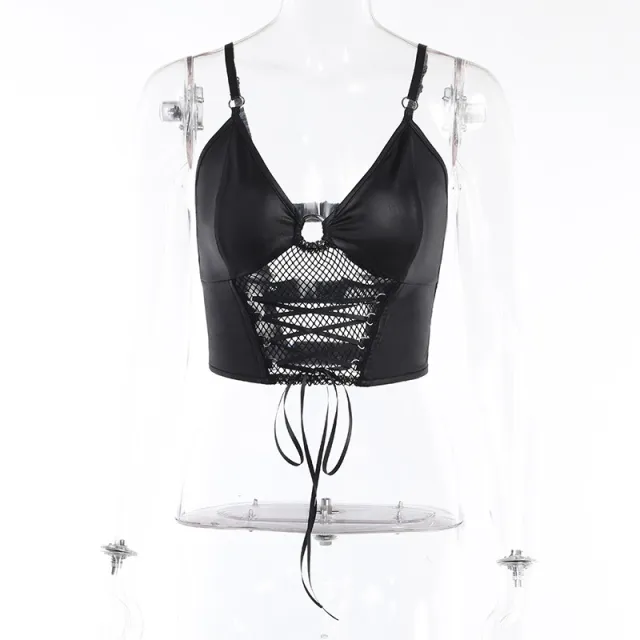 Women's Fashion Mesh Splicing Sling Top Black - Shop at LoveMi