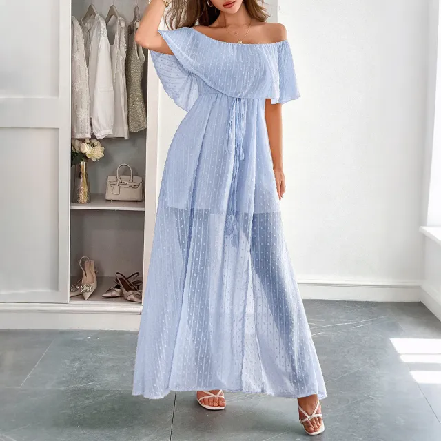 Elegant Tube Top Corset Short Sleeve Women Dress Sky Blue - Shop at LoveMi