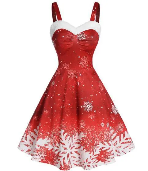 Women's Halter Neck Gradient Snow Print Vintage Dress Picture Color 1 - Shop at LoveMi