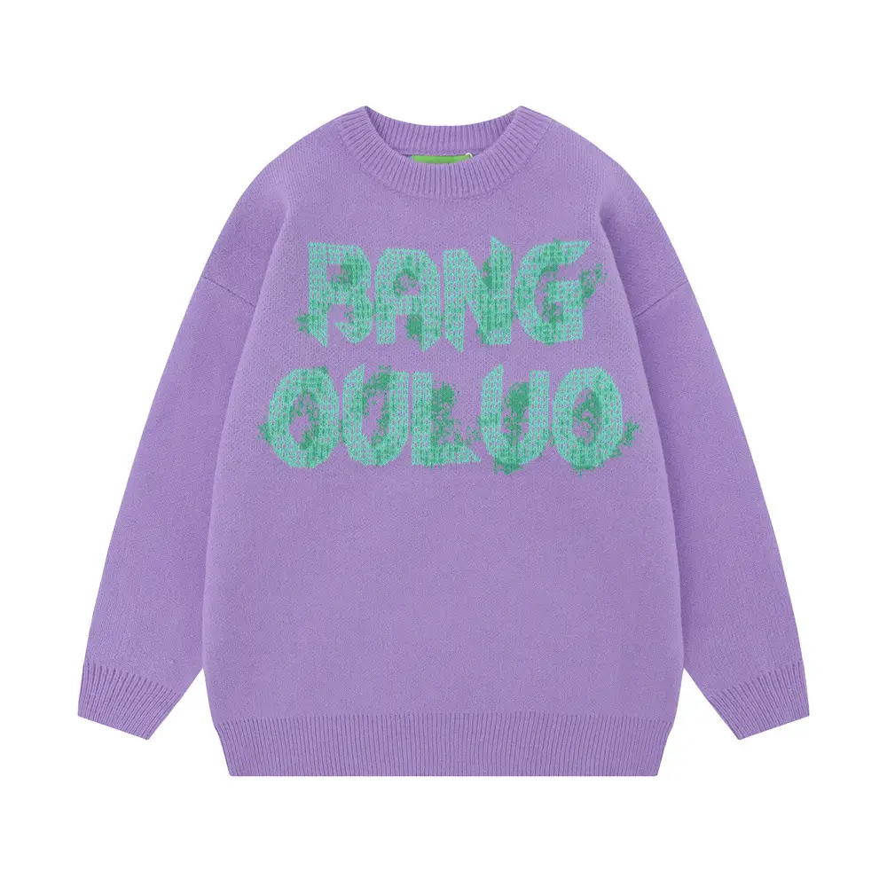 Letter Jacquard Round Neck Sweater For Men And Women Idle Style