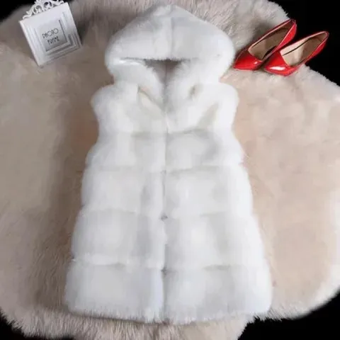 All matching Thickened Imitated Mink Woolen Vest Waistcoat Jacket Hooded Thickened White - Shop at LoveMi