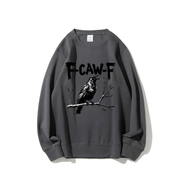 Crow Pattern Printing Autumn New Loose Daily Leisure Men's Women's Pullover Gray - Shop at LoveMi