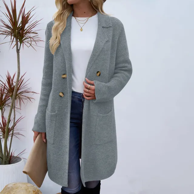 Women's Fashionable All match Mid length Woolen Coat Suit Jacket A20 Blue Gray - Shop at LoveMi