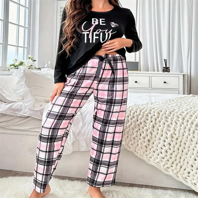 Homewear Pajamas Women's Suit Letter Black Long Sleeve Trousers Suit Picture - Shop at LoveMi