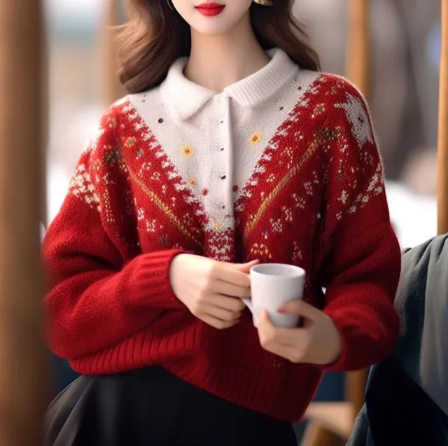 Heavy Industry Crochet Red Christmas Wear Match Sweater - Shop at LoveMi
